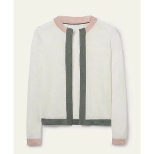 Boden Cardigan Linen Ivory White Pink Color Block Long Sleeve Open Front US 2
